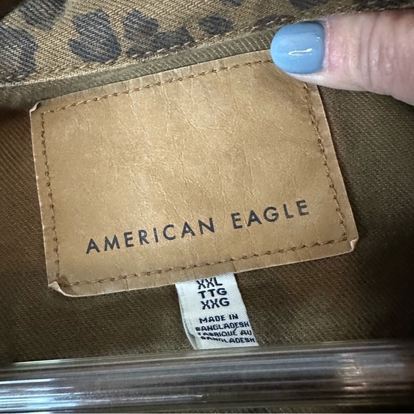AMERICAN EAGLE Women’s Size XXL Denim Jean Jacket Coat Leopard Print Trucker - Picture 8 of 16
